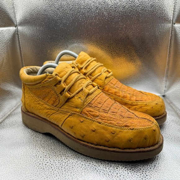 Size 9 Wild West Tan/Wheat Genuine Crocodile/Ostrich Mens Wedge Chukka Boots